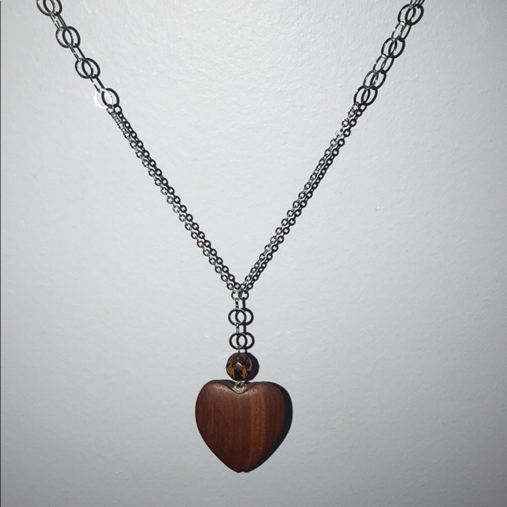 Long wooden heart necklace